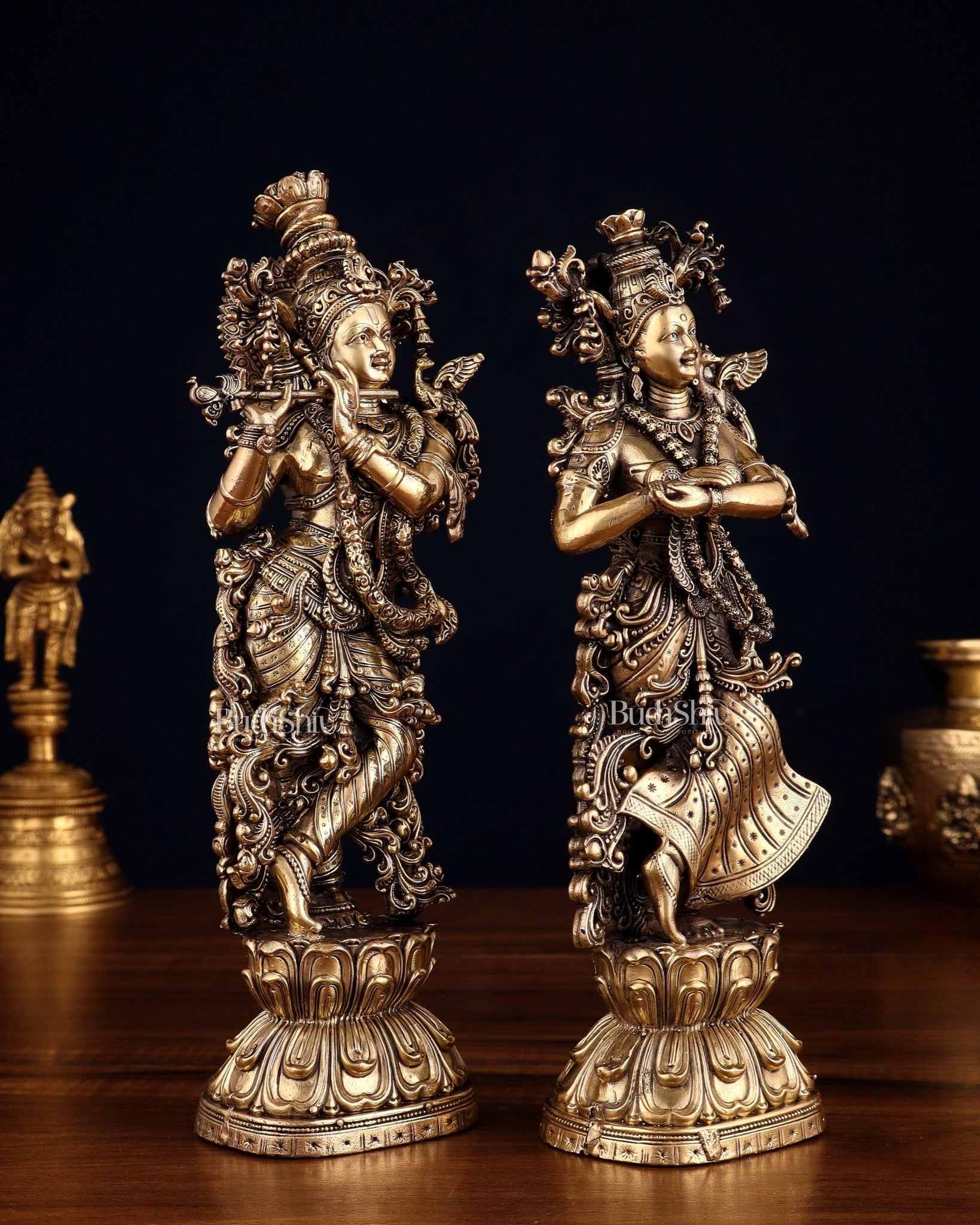 Pure Brass Superfine Radha Krishna Intricate Idol 12" - Budhshiv.com