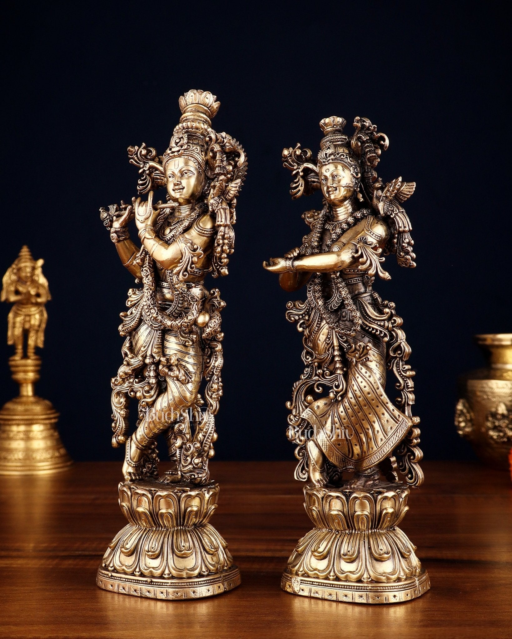 Pure Brass Superfine Radha Krishna Intricate Idol 12" - Budhshiv.com