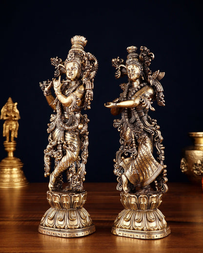 Pure Brass Superfine Radha Krishna Intricate Idol 12" - Budhshiv.com