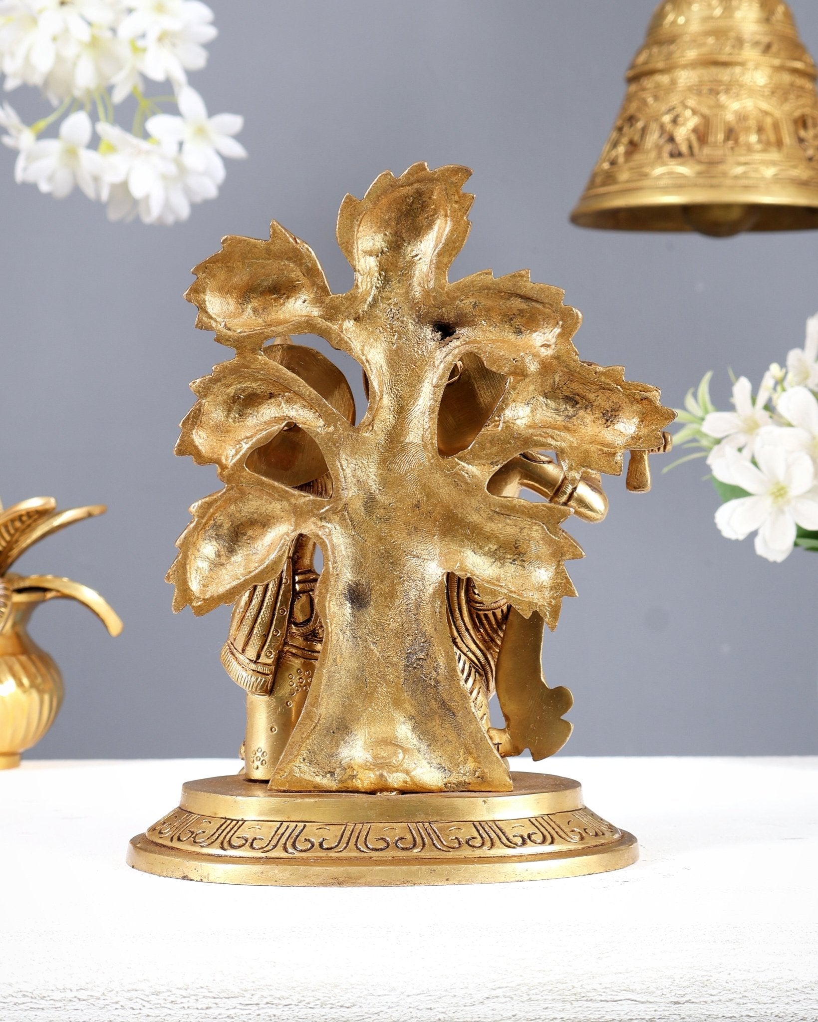 Pure Brass Superfine Radha Krishna Standing Under Kalpavriksha Statue 8 inch - Budhshiv.com