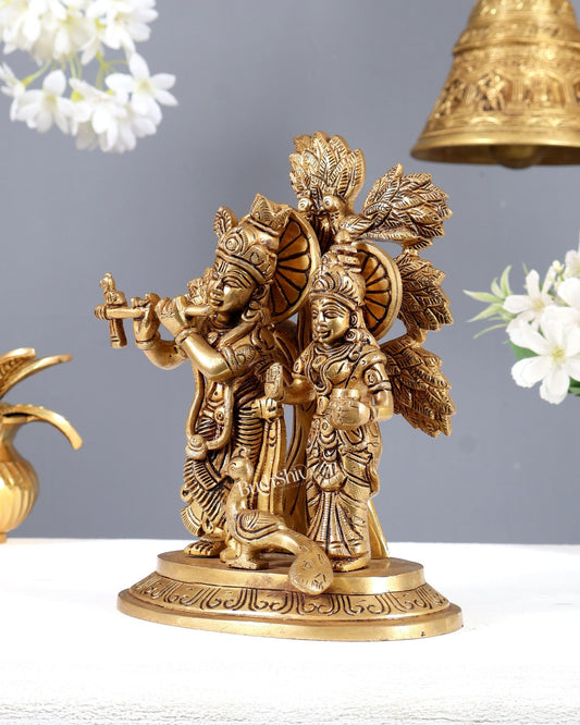 Pure Brass Superfine Radha Krishna Standing Under Kalpavriksha Statue 8 inch - Budhshiv.com
