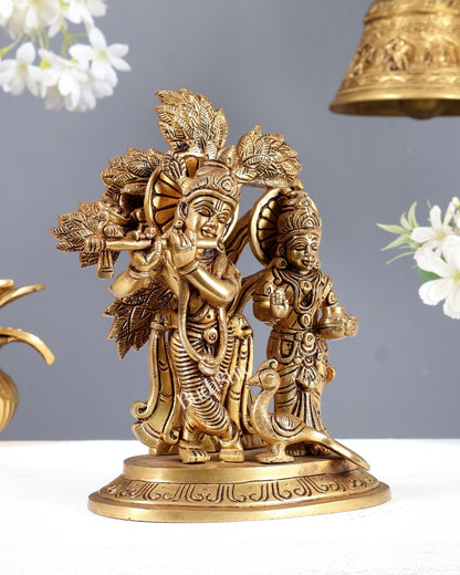 Pure Brass Superfine Radha Krishna Standing Under Kalpavriksha Statue 8 inch - Budhshiv.com