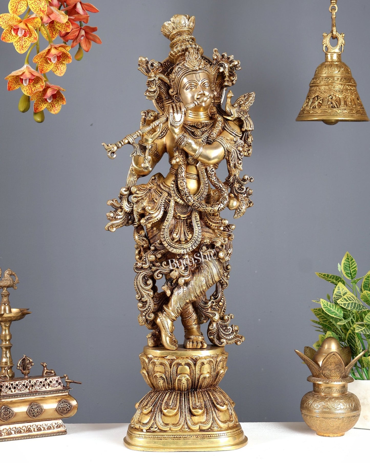 Pure Brass Superfine Radha Krishna Statue | 30" pair Original - Budhshiv.com