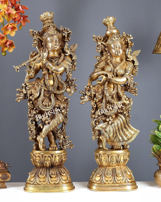 Pure Brass Superfine Radha Krishna Statue | 30" pair Original - Budhshiv.com