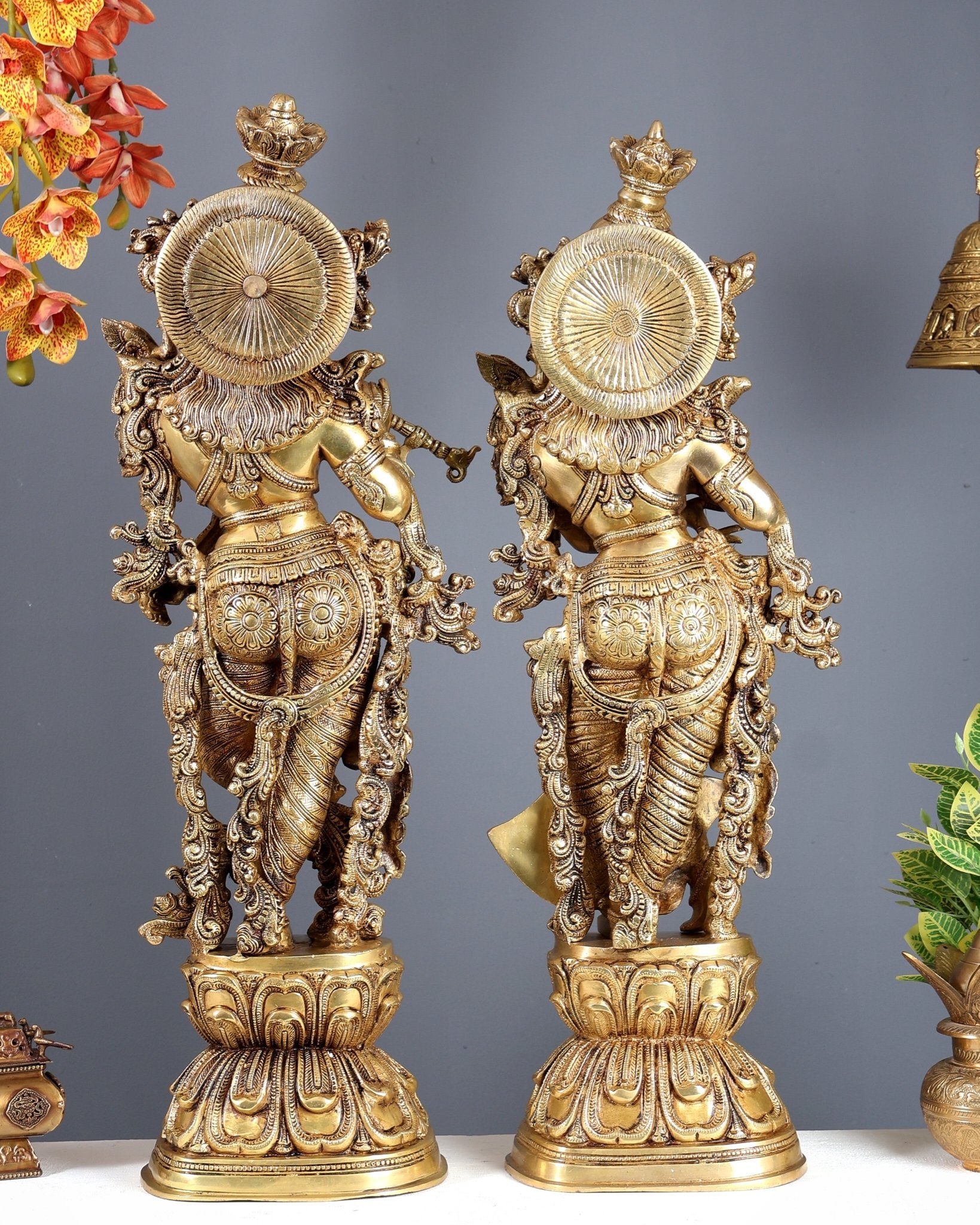 Pure Brass Superfine Radha Krishna Statue | 30" pair Original - Budhshiv.com