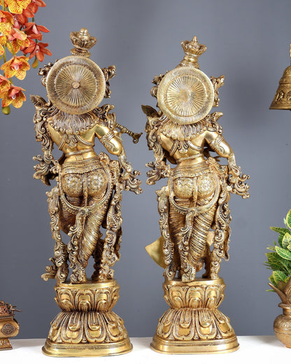 Pure Brass Superfine Radha Krishna Statue | 30" pair Original - Budhshiv.com