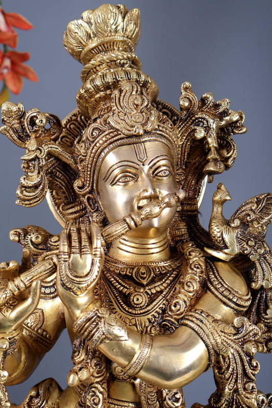 Pure Brass Superfine Radha Krishna Statue | 30" pair Original - Budhshiv.com