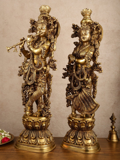 Pure Brass Superfine Radha Krishna Statue | 30" pair - Budhshiv.com
