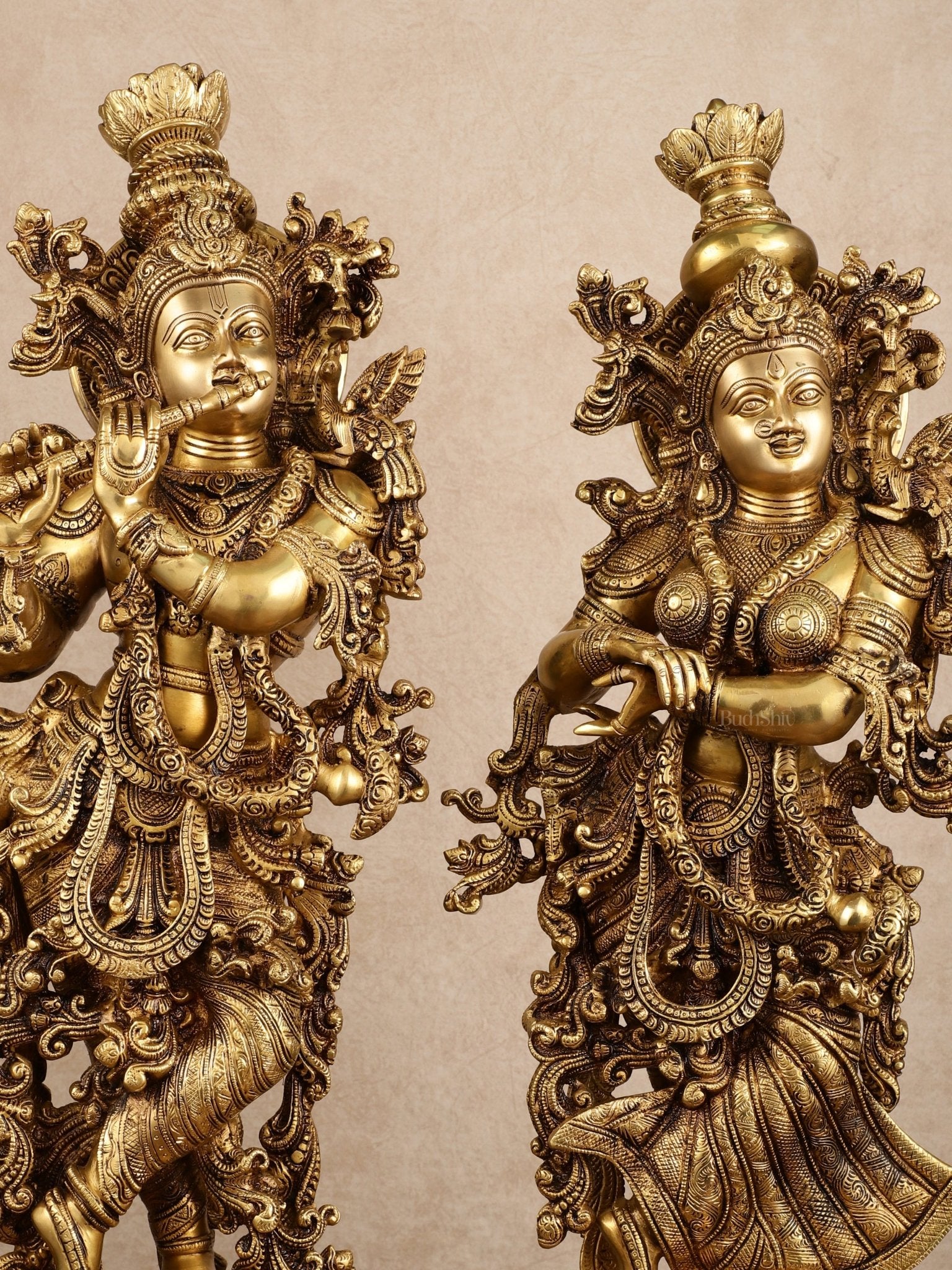 Pure Brass Superfine Radha Krishna Statue | 30" pair - Budhshiv.com