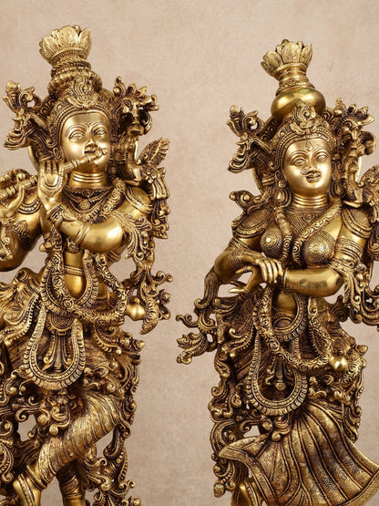 Pure Brass Superfine Radha Krishna Statue | 30" pair - Budhshiv.com