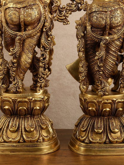 Pure Brass Superfine Radha Krishna Statue | 30" pair - Budhshiv.com