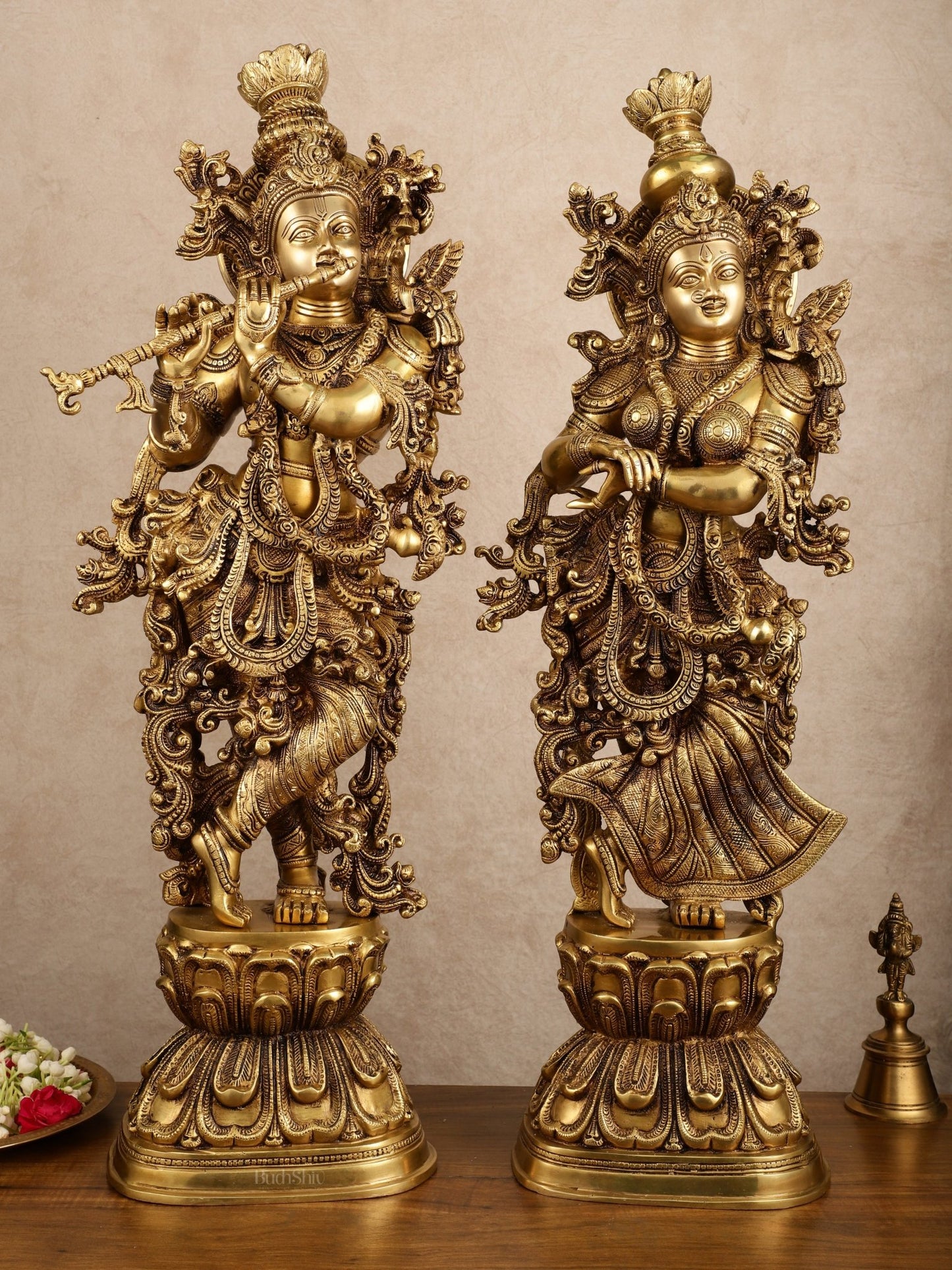 Pure Brass Superfine Radha Krishna Statue | 30" pair - Budhshiv.com