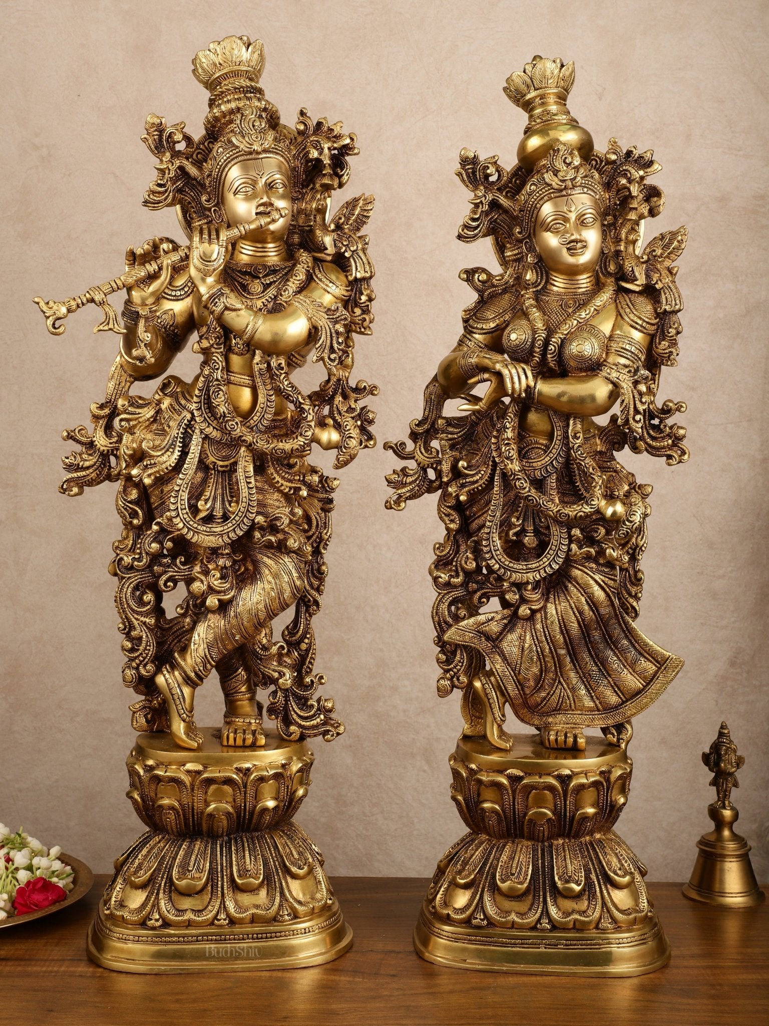 Pure Brass Superfine Radha Krishna Statue | 30" pair - Budhshiv.com