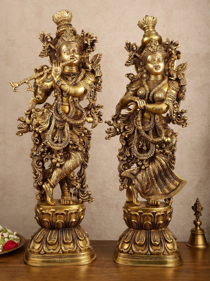 Pure Brass Superfine Radha Krishna Statue | 30" pair - Budhshiv.com
