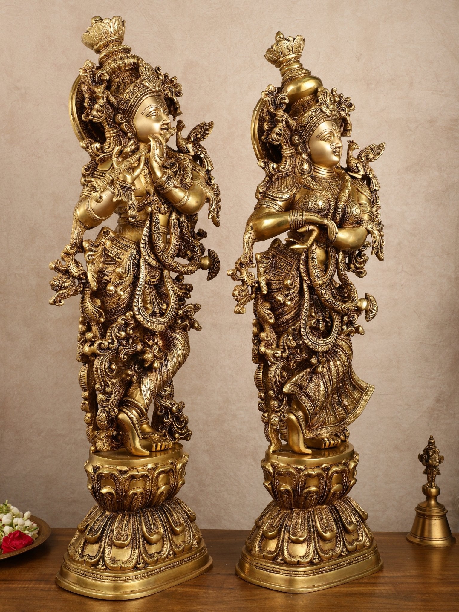 Pure Brass Superfine Radha Krishna Statue | 30" pair - Budhshiv.com