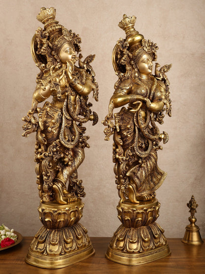 Pure Brass Superfine Radha Krishna Statue | 30" pair - Budhshiv.com