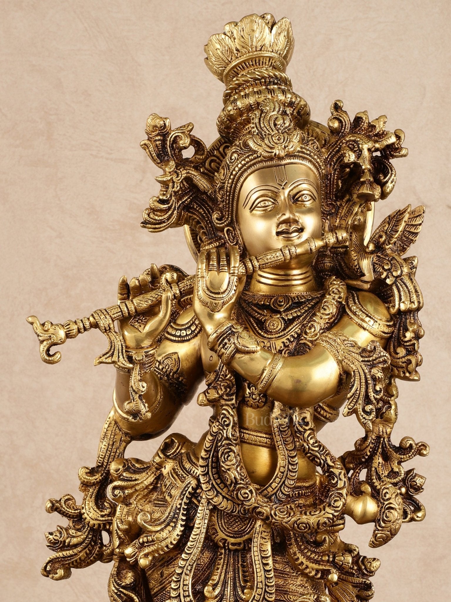 Pure Brass Superfine Radha Krishna Statue | 30" pair - Budhshiv.com