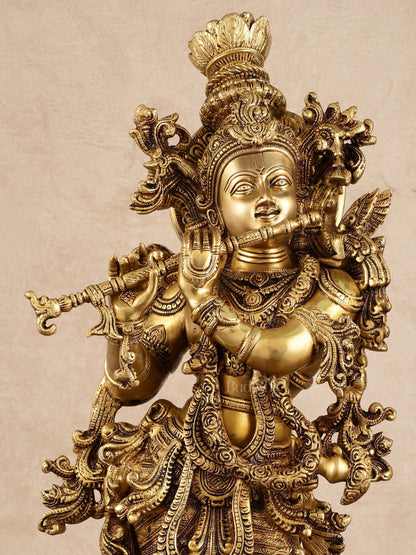Pure Brass Superfine Radha Krishna Statue | 30" pair - Budhshiv.com