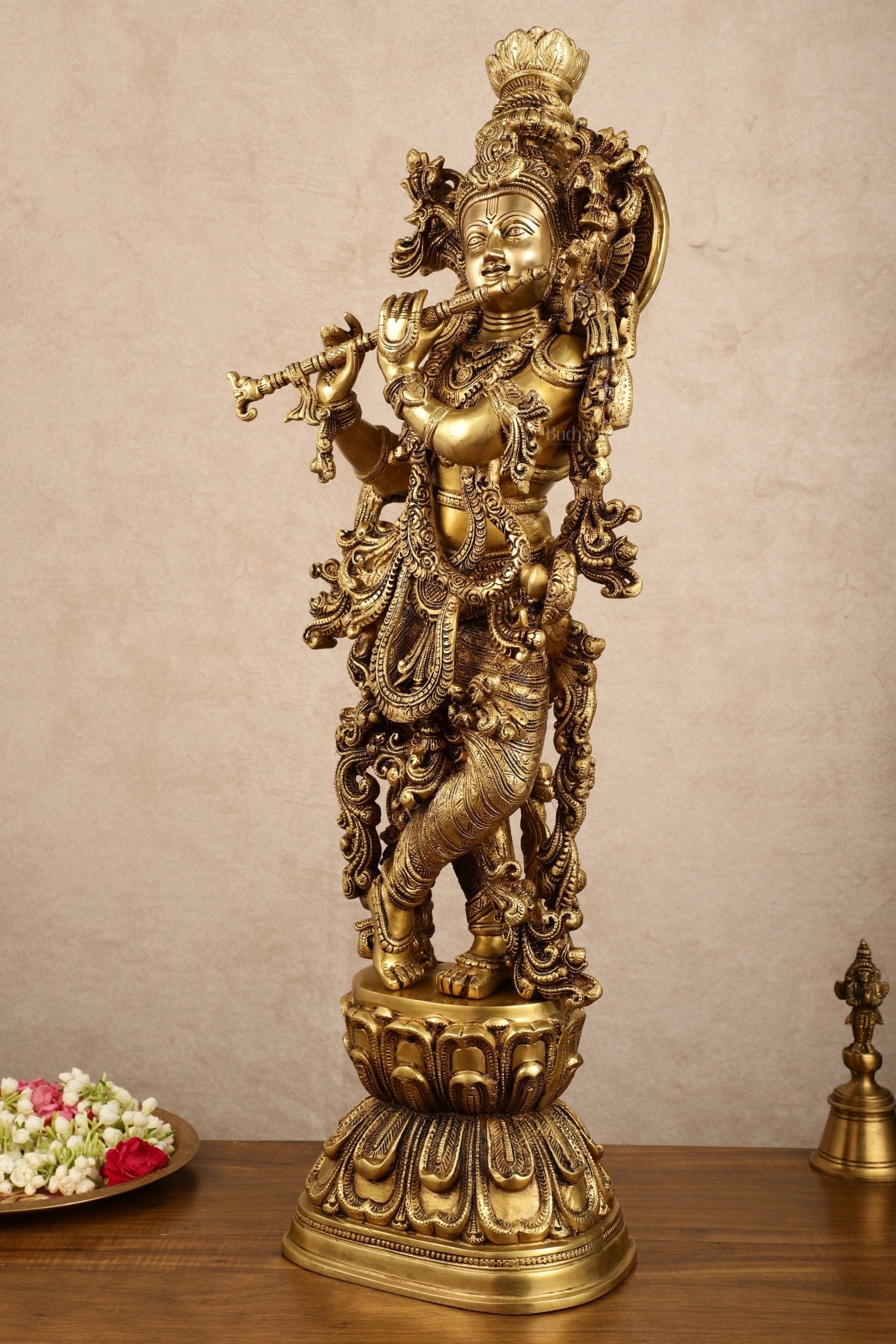 Pure Brass Superfine Radha Krishna Statue | 30" pair - Budhshiv.com