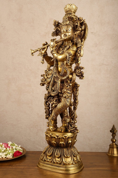 Pure Brass Superfine Radha Krishna Statue | 30" pair - Budhshiv.com