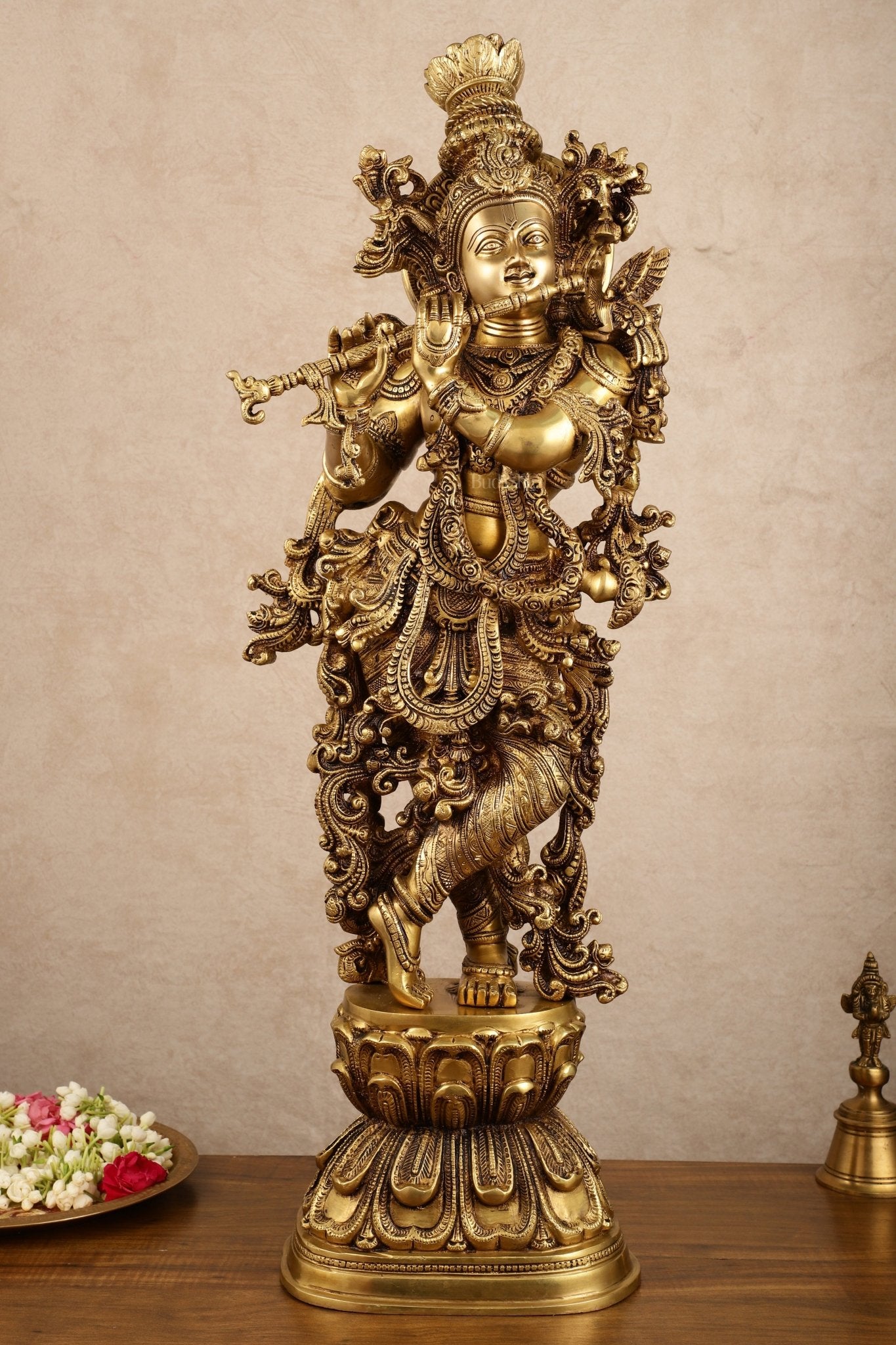 Pure Brass Superfine Radha Krishna Statue | 30" pair - Budhshiv.com