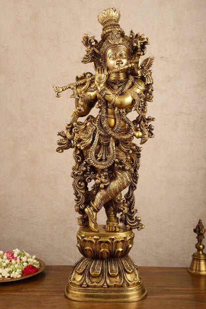 Pure Brass Superfine Radha Krishna Statue | 30" pair - Budhshiv.com