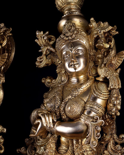Pure Brass Superfine Radha Krishna Statue Set – 30 Inch Divine Pair | Intricately Carved Premium Brass Idols (43 kg) - Budhshiv.com