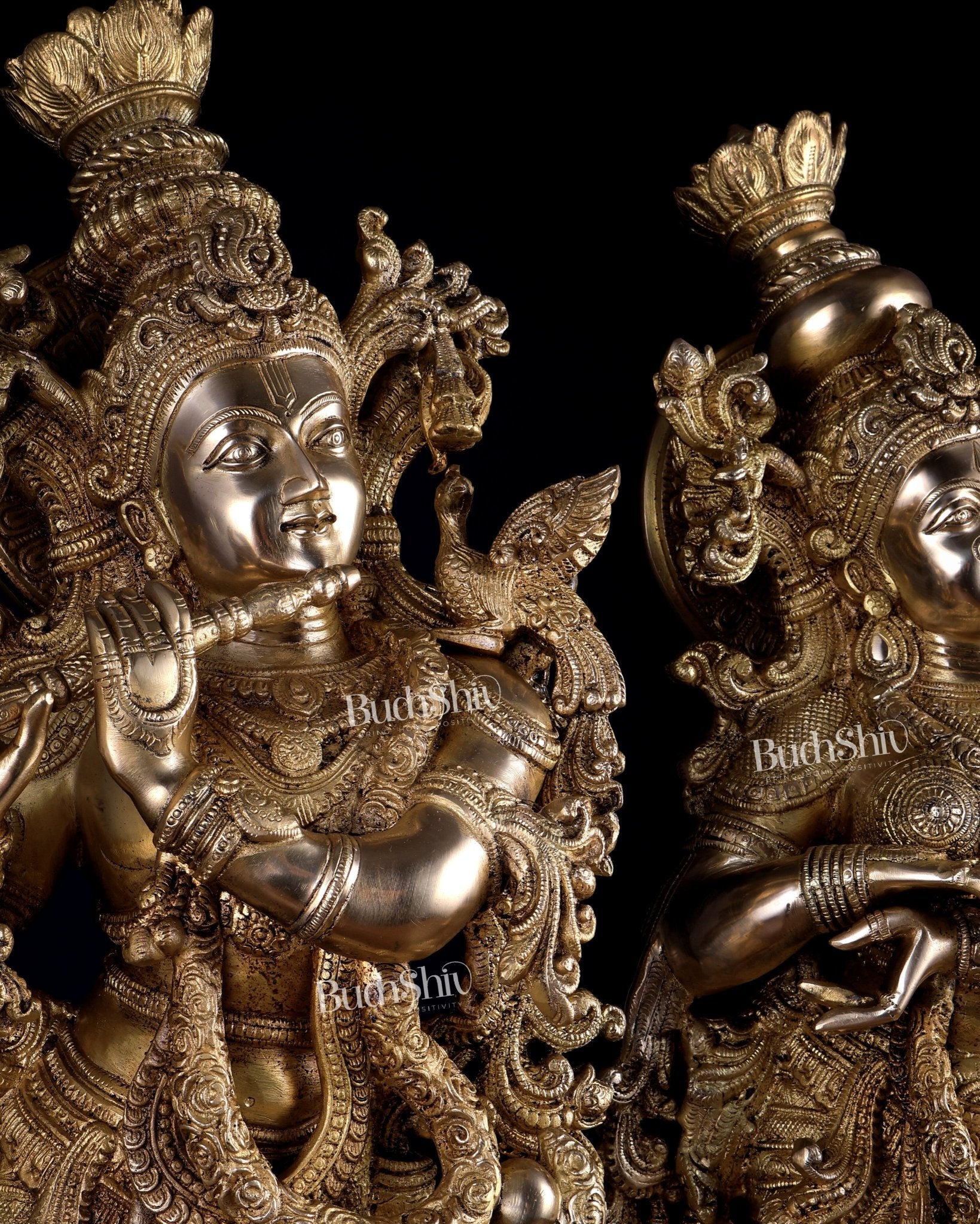 Pure Brass Superfine Radha Krishna Statue Set – 30 Inch Divine Pair | Intricately Carved Premium Brass Idols (43 kg) - Budhshiv.com