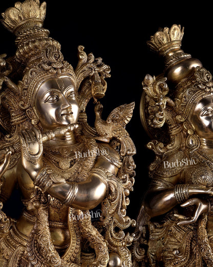 Pure Brass Superfine Radha Krishna Statue Set – 30 Inch Divine Pair | Intricately Carved Premium Brass Idols (43 kg) - Budhshiv.com