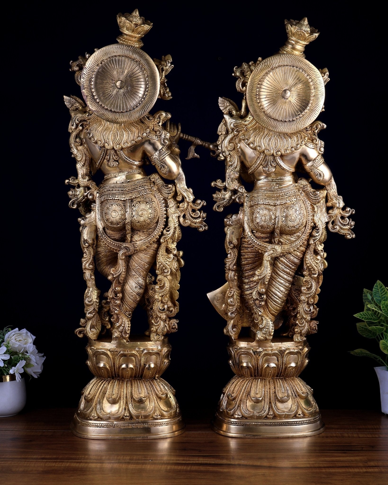 Pure Brass Superfine Radha Krishna Statue Set – 30 Inch Divine Pair | Intricately Carved Premium Brass Idols (43 kg) - Budhshiv.com