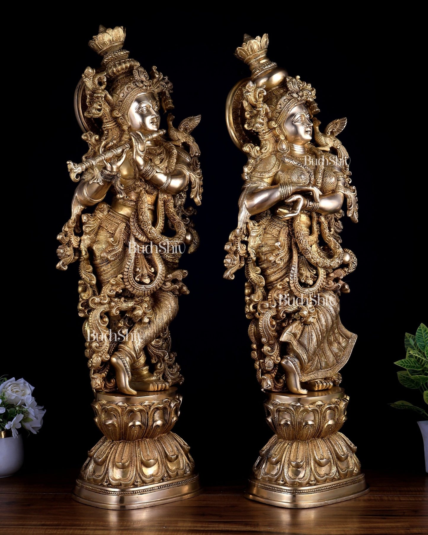 Pure Brass Superfine Radha Krishna Statue Set – 30 Inch Divine Pair | Intricately Carved Premium Brass Idols (43 kg) - Budhshiv.com