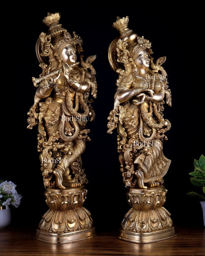 Pure Brass Superfine Radha Krishna Statue Set – 30 Inch Divine Pair | Intricately Carved Premium Brass Idols (43 kg) - Budhshiv.com