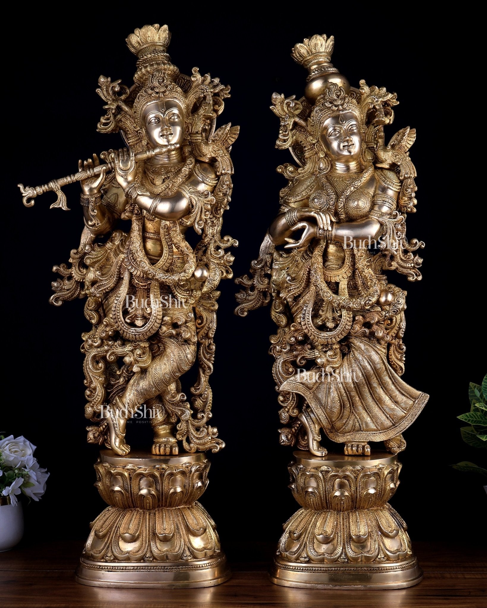 Pure Brass Superfine Radha Krishna Statue Set – 30 Inch Divine Pair | Intricately Carved Premium Brass Idols (43 kg) - Budhshiv.com