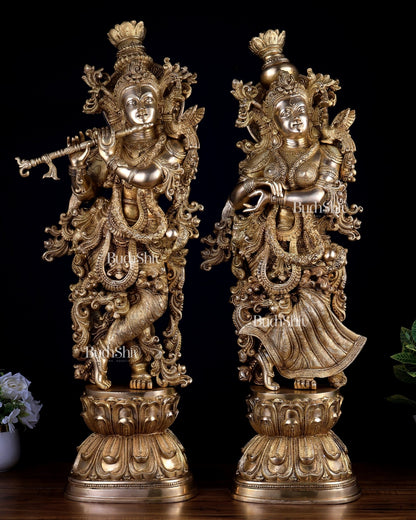 Pure Brass Superfine Radha Krishna Statue Set – 30 Inch Divine Pair | Intricately Carved Premium Brass Idols (43 kg) - Budhshiv.com