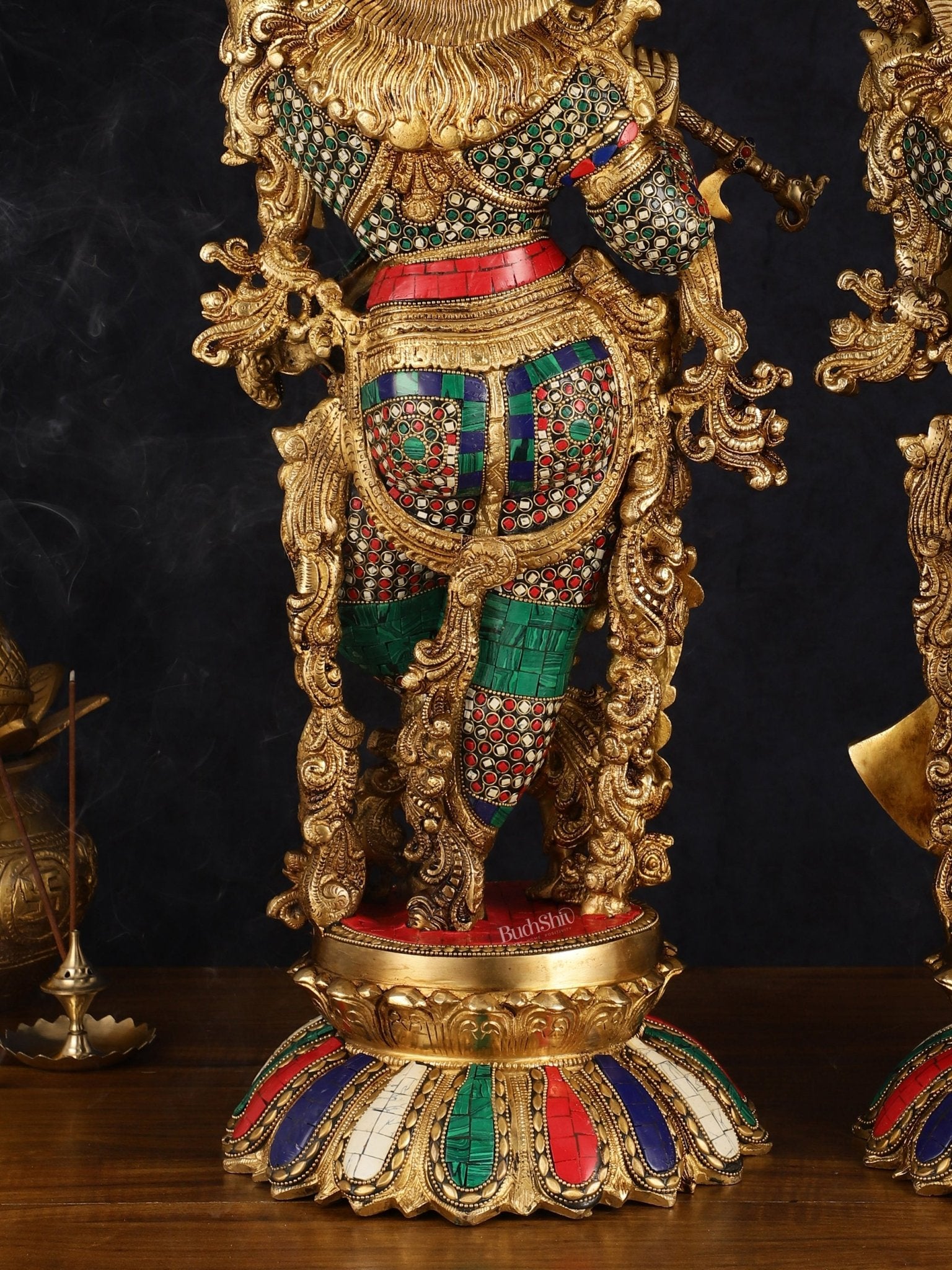 Pure Brass Superfine Radha Krishna Statue with Stonework, 27" Height, 40 KG - Budhshiv.com