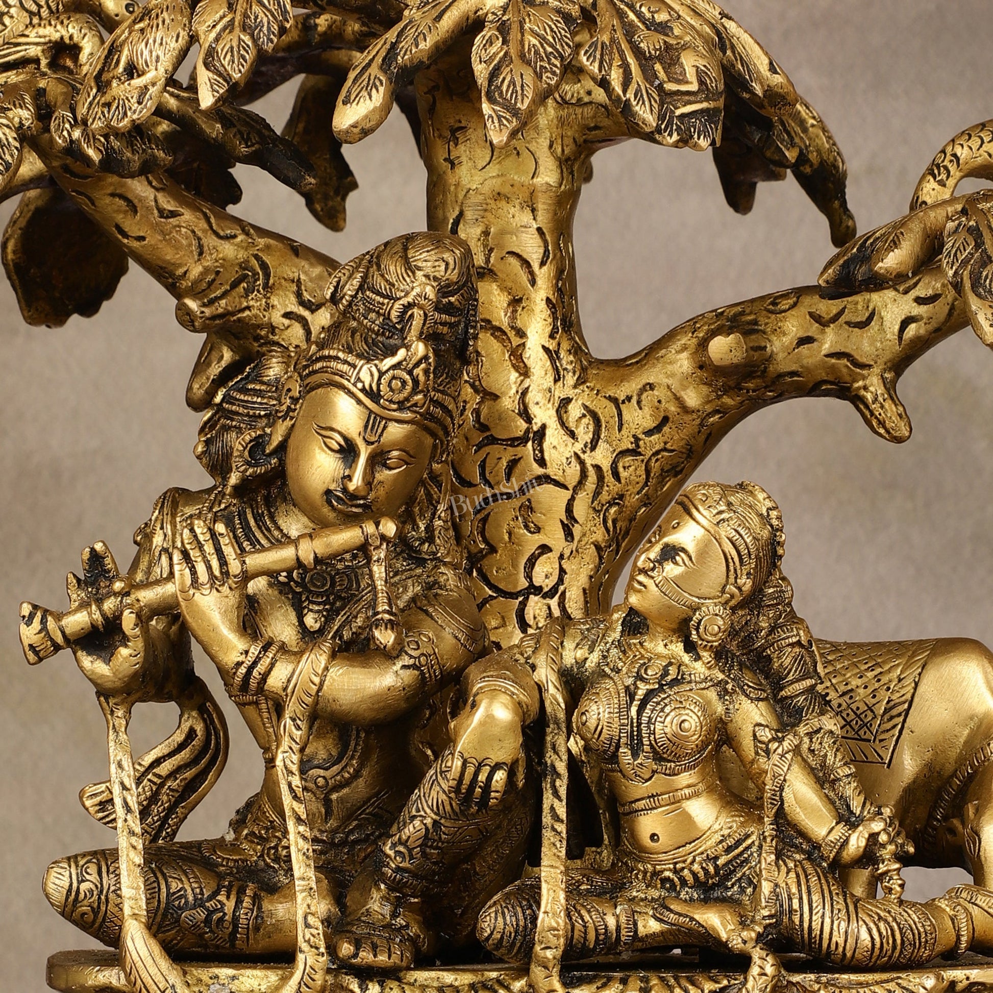 Pure Brass Superfine Radha Krishna Under Tree Idol - 10 - Budhshiv.com