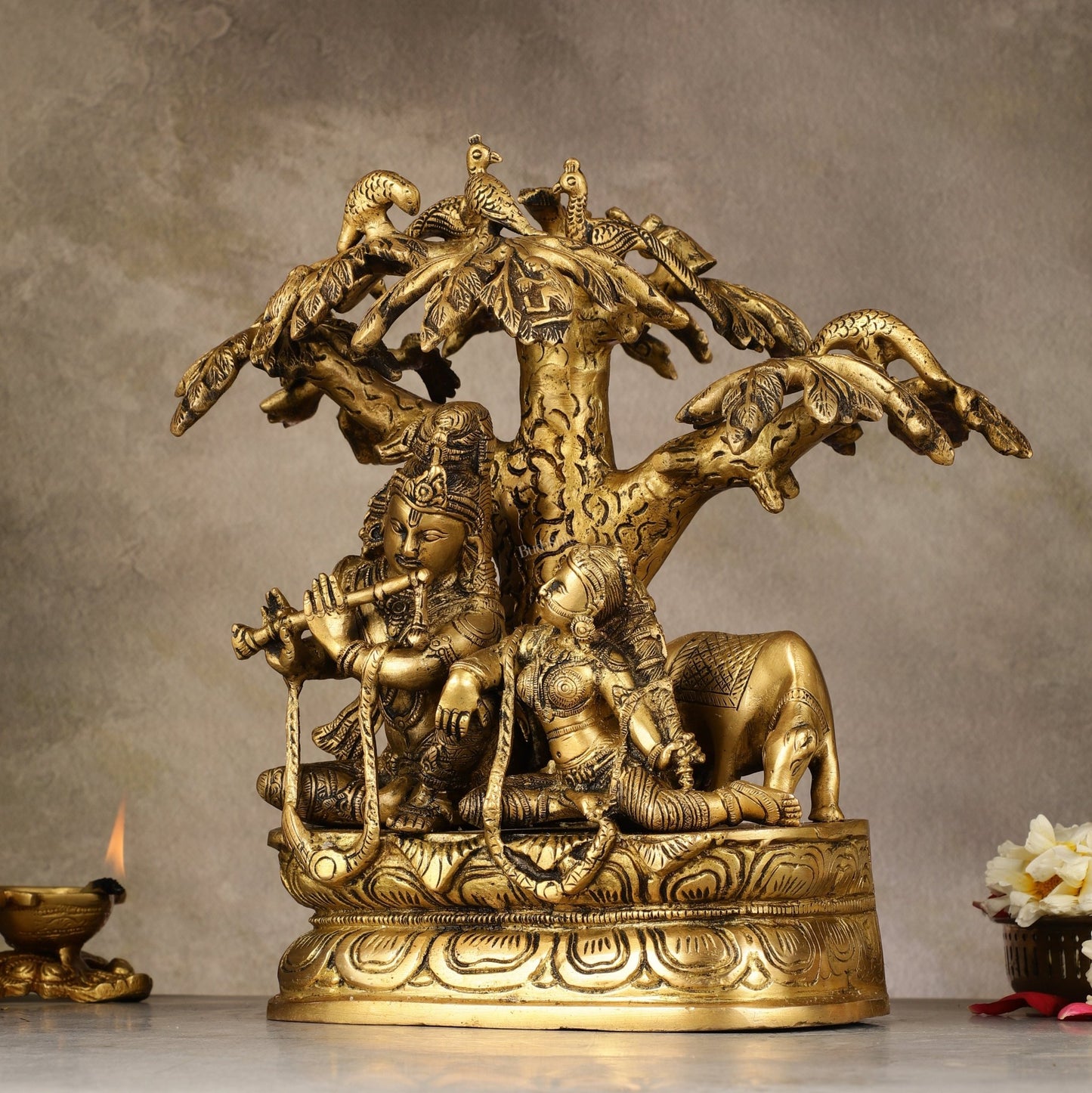 Pure Brass Superfine Radha Krishna Under Tree Idol - 10 - Budhshiv.com