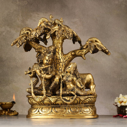 Pure Brass Superfine Radha Krishna Under Tree Idol - 10 - Budhshiv.com