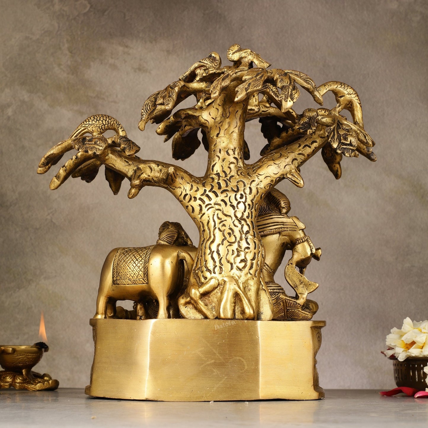 Pure Brass Superfine Radha Krishna Under Tree Idol - 10 - Budhshiv.com