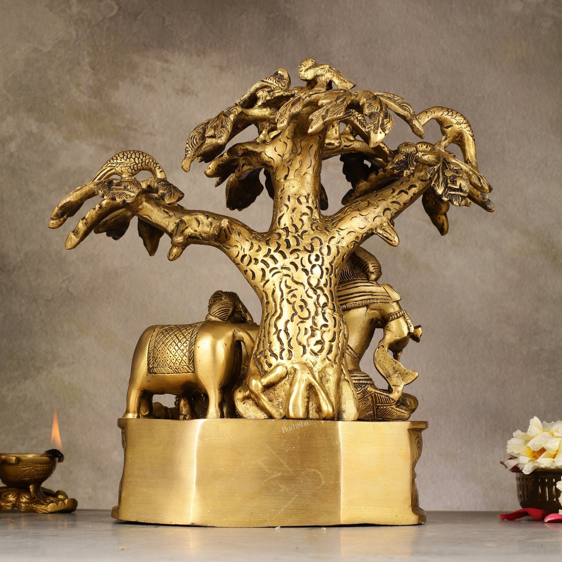 Pure Brass Superfine Radha Krishna Under Tree Idol - 10 - Budhshiv.com