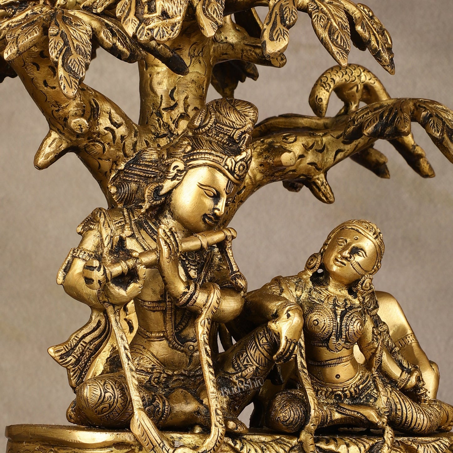 Pure Brass Superfine Radha Krishna Under Tree Idol - 10 - Budhshiv.com