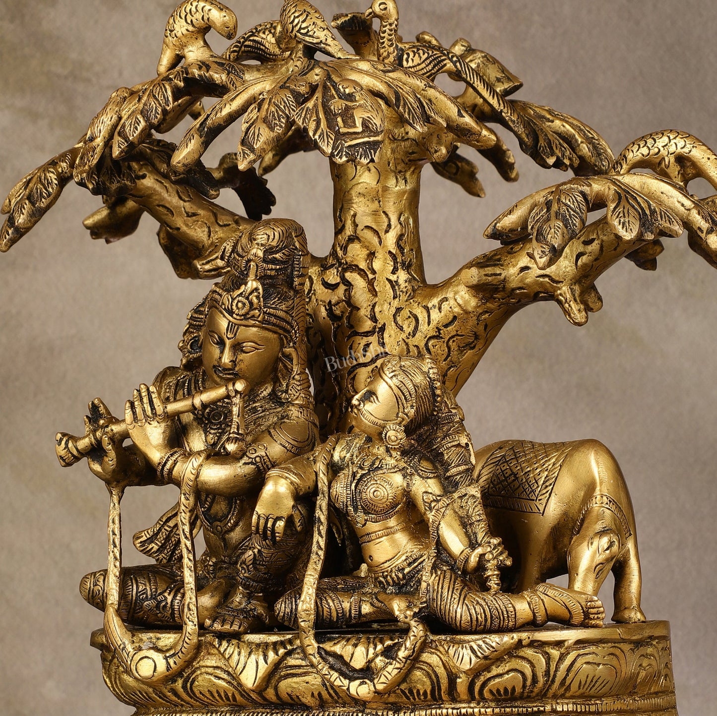 Pure Brass Superfine Radha Krishna Under Tree Idol - 10 - Budhshiv.com