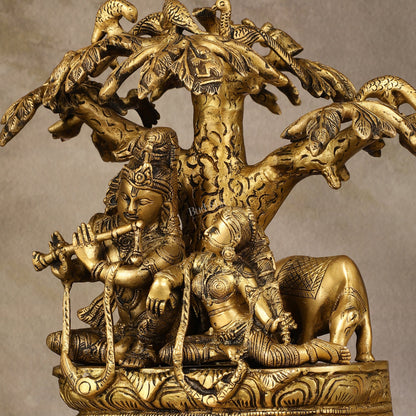 Pure Brass Superfine Radha Krishna Under Tree Idol - 10 - Budhshiv.com