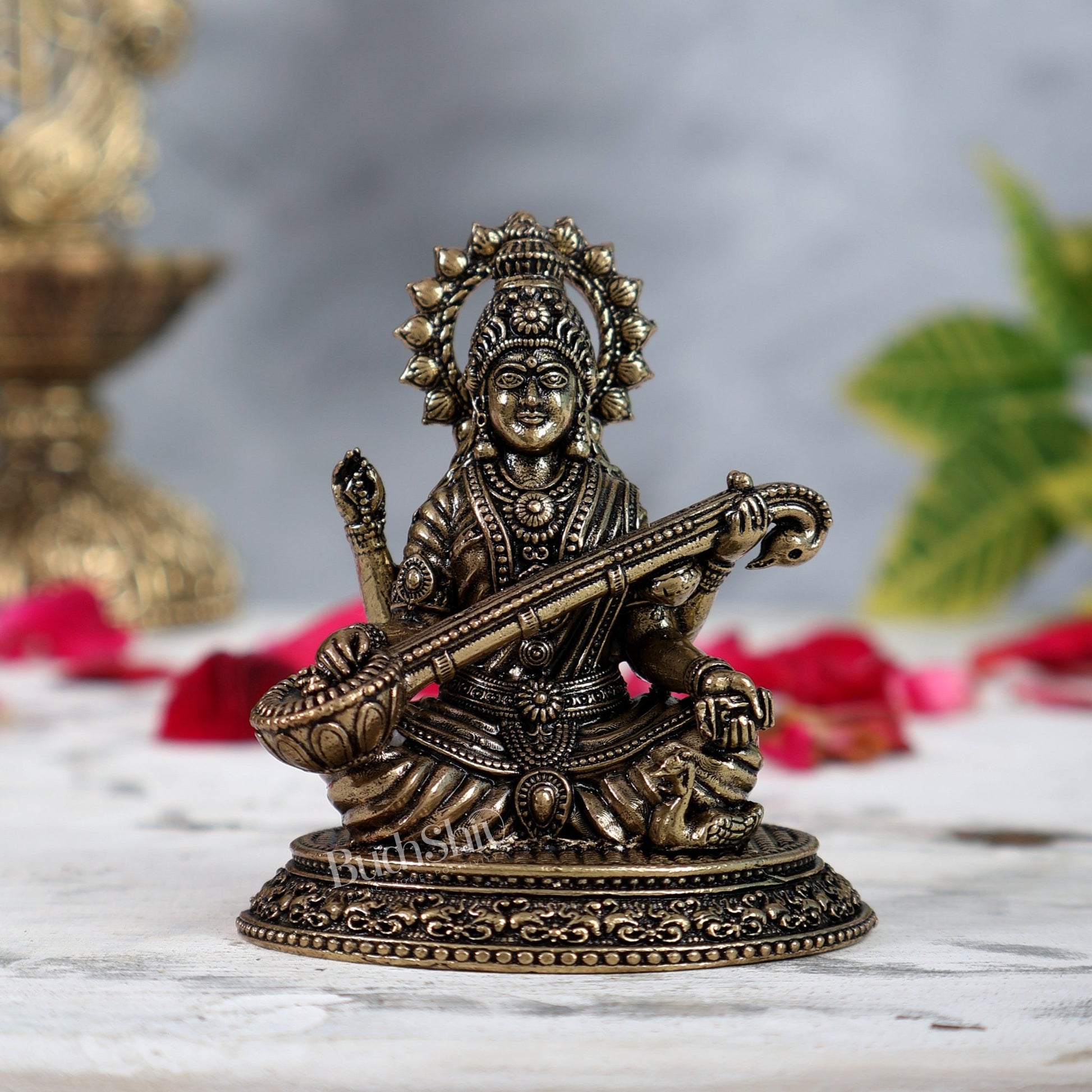 Pure Brass superfine Saraswati Idol 3" - Budhshiv.com