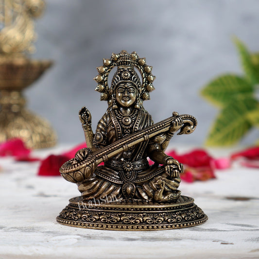 Pure Brass superfine Saraswati Idol 3" - Budhshiv.com