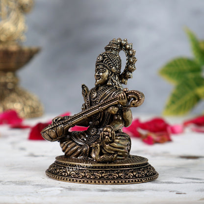 Pure Brass superfine Saraswati Idol 3" - Budhshiv.com