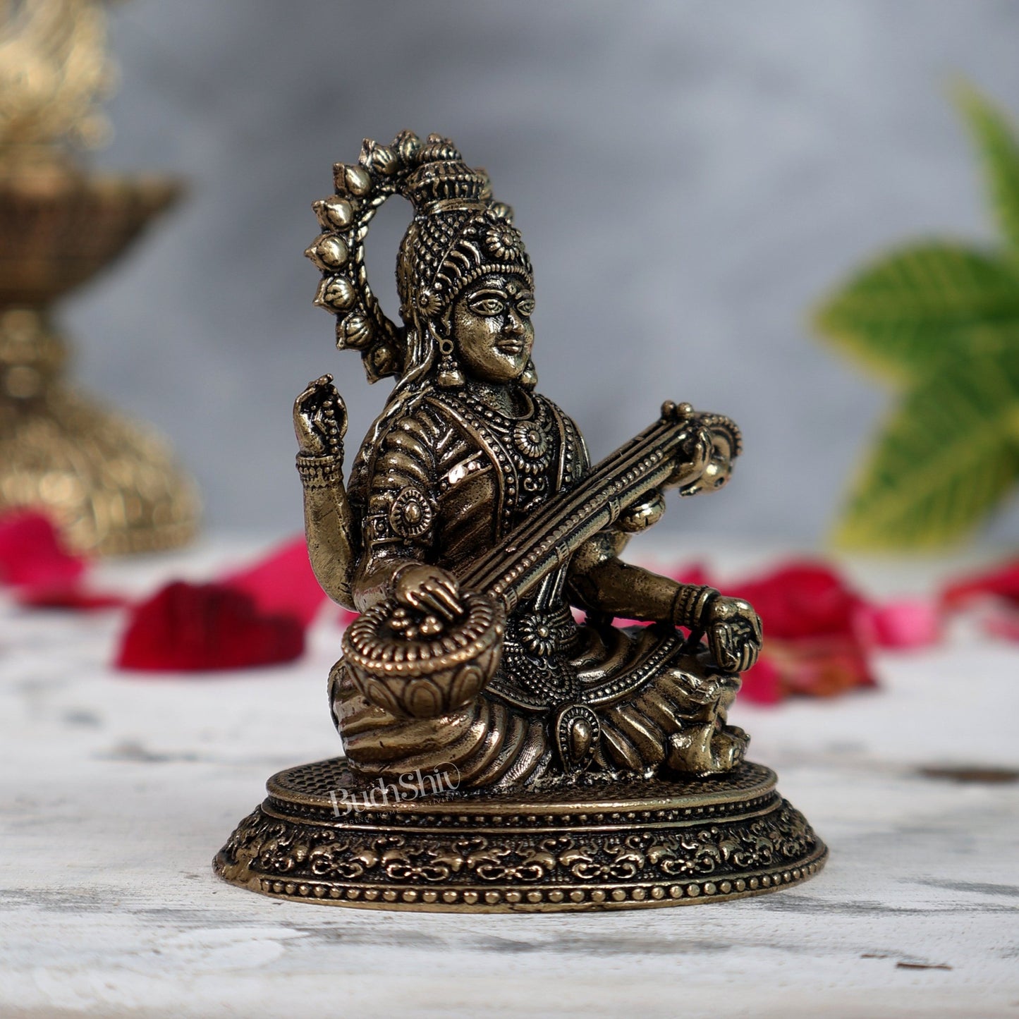 Pure Brass superfine Saraswati Idol 3" - Budhshiv.com