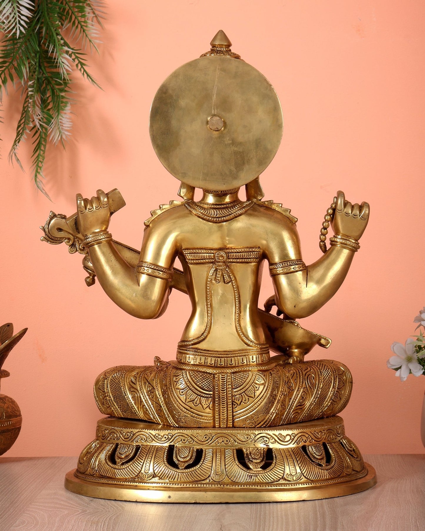 Pure Brass Superfine Saraswati Statue – Large Size 17.5" - Budhshiv.com