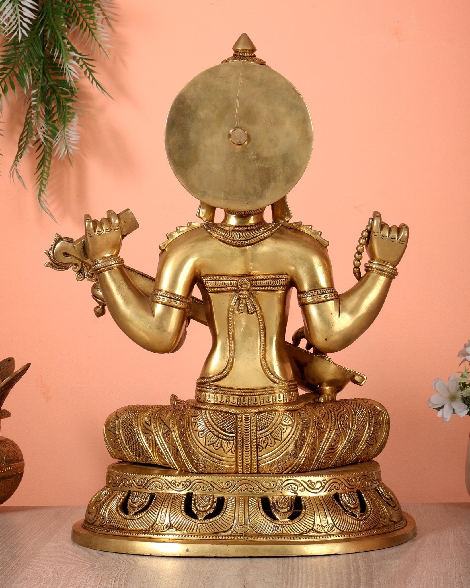 Pure Brass Superfine Saraswati Statue – Large Size 17.5" - Budhshiv.com