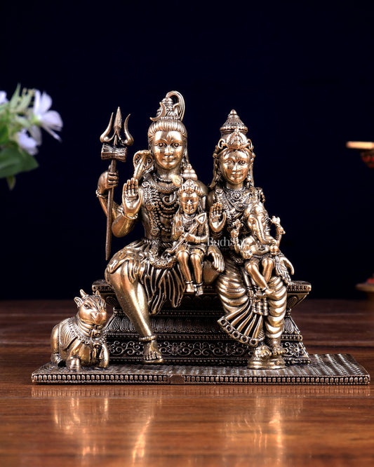 Pure Brass Superfine Shiv Parivar with Nandi Idol 4 inch - Budhshiv.com